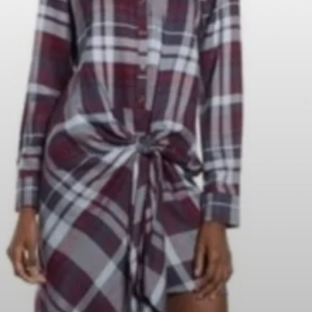 Socialite Plaid Tie Waist Shirtdress